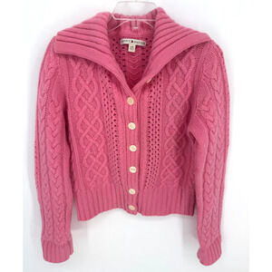 Vintage Tommy Hilfiger Women's Wool Cardigan Beaded Sweater Size L Pink 90s Y2K